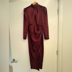 Self Portrait Elegant Burgundy Long Sleeve Dress
